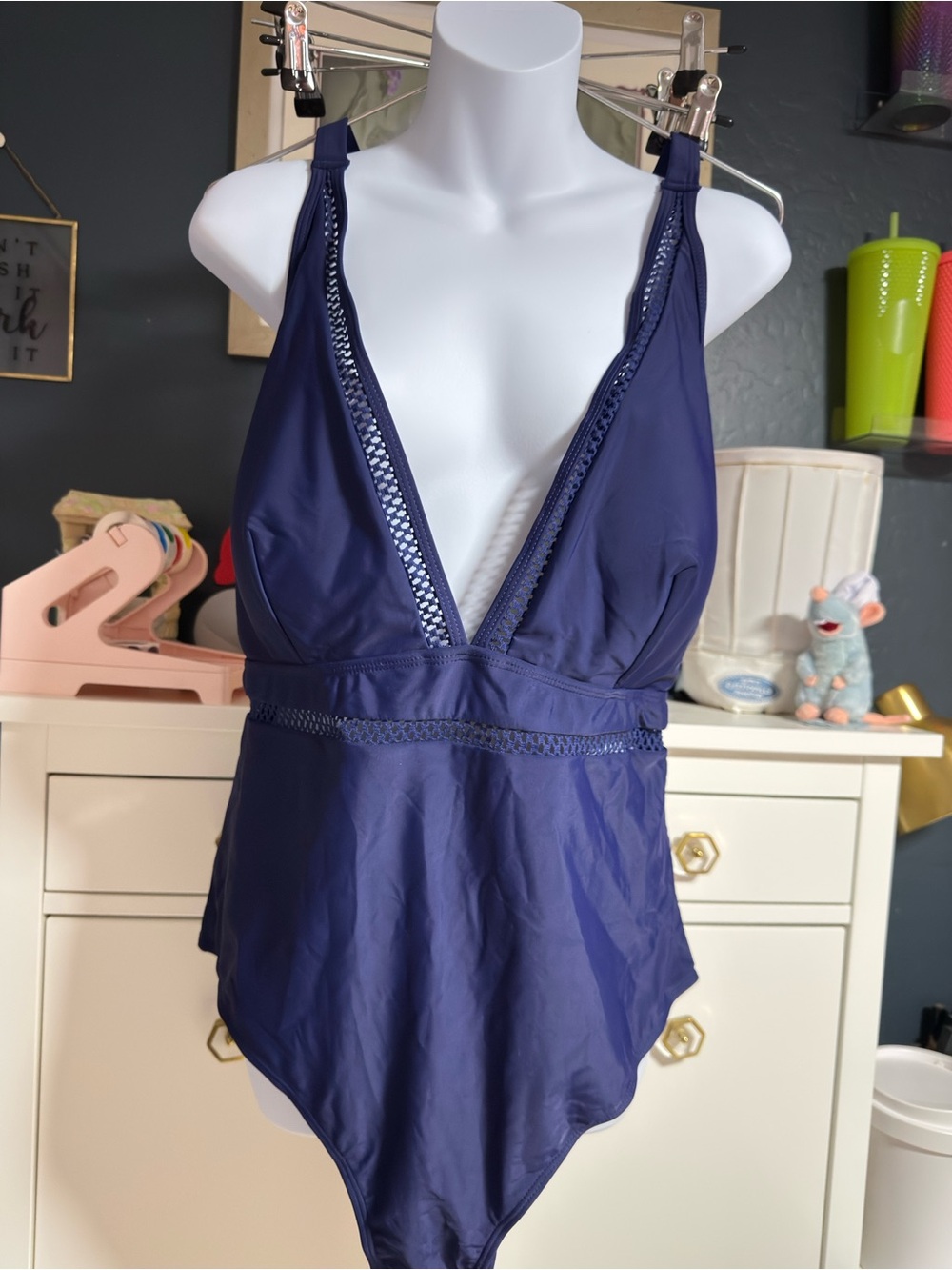Cupshe Deep V Navy One-Piece Swimsuit